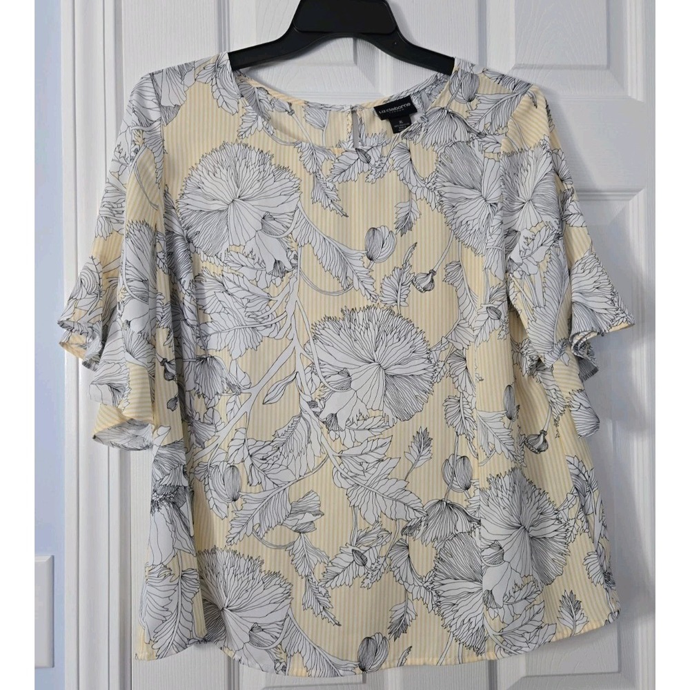 Liz Claiborne Blouse Short Bell Sleeve Size XL Florial Print